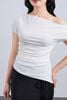 FAS13903 - Áo kiểu công sở vải len co giãn dáng ôm lệch vai eo nhún tạo kiểu - PANTIO