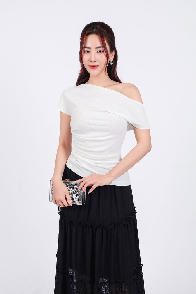FJD51212 - Chân váy dài vải Chiffon hoa dáng suông thân váy xếp tầng tạo kiểu cạp phối chun co giãn - PANTIO