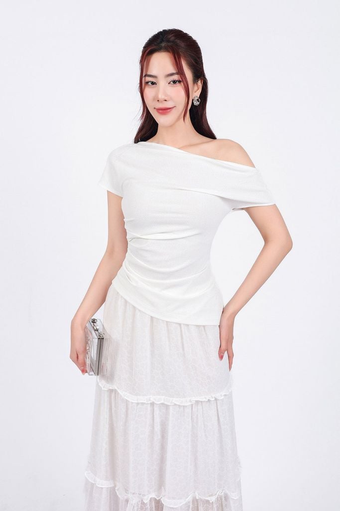 FJD51212 - Chân váy dài vải Chiffon hoa dáng suông thân váy xếp tầng tạo kiểu cạp phối chun co giãn - PANTIO
