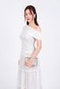 FJD51212 - Chân váy dài vải Chiffon hoa dáng suông thân váy xếp tầng tạo kiểu cạp phối chun co giãn - PANTIO