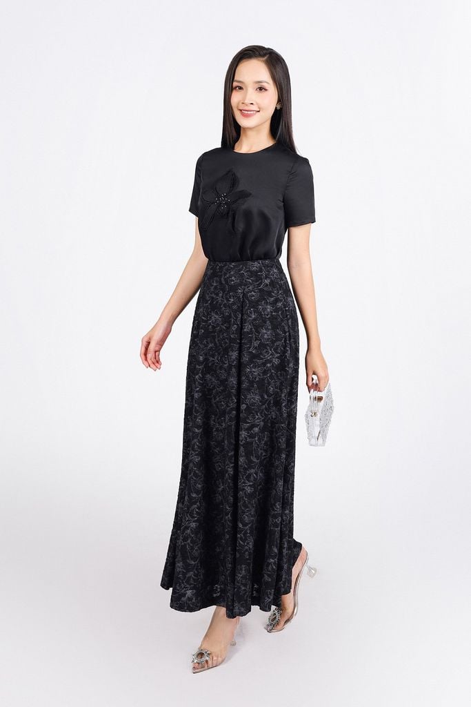 FJD11253 - Chân váy dài công sở vải cotton hoa dáng suông thân váy phối ly bung tạo xoè khóa thân sau - PANTIO