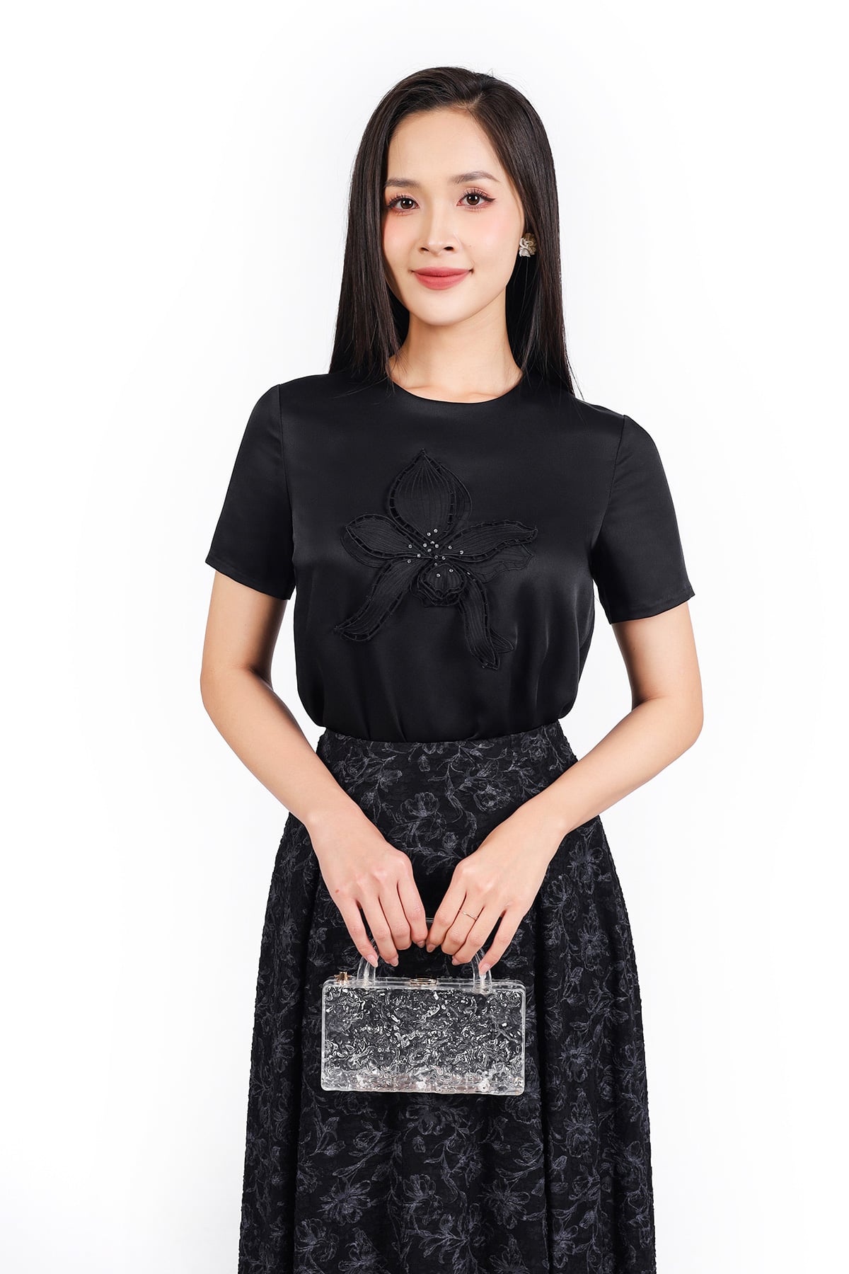 FJD11253 - Chân váy dài công sở vải cotton hoa dáng suông thân váy phối ly bung tạo xoè khóa thân sau - PANTIO