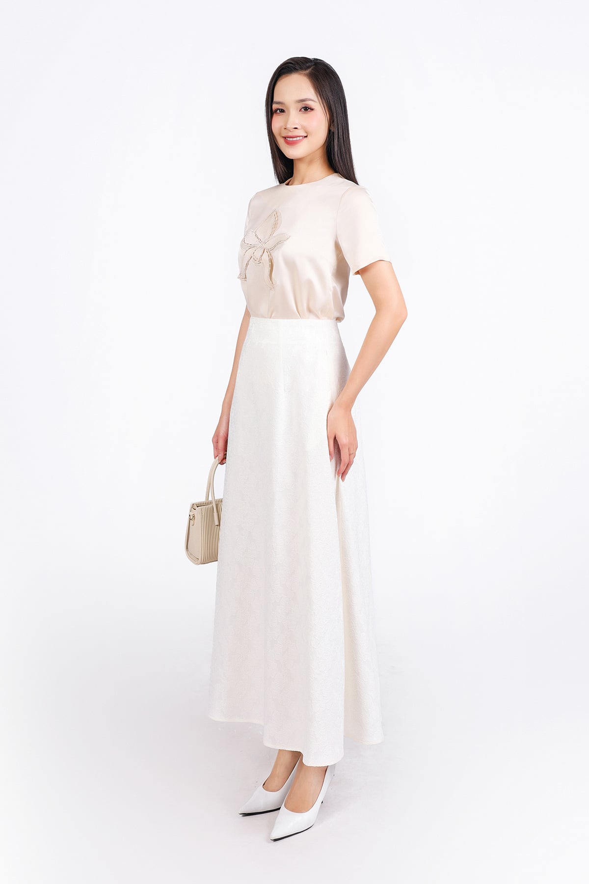 FJD51297 - Chân váy dài công sở vải tafta hoa dáng chữ A khoá thân sau - PANTIO