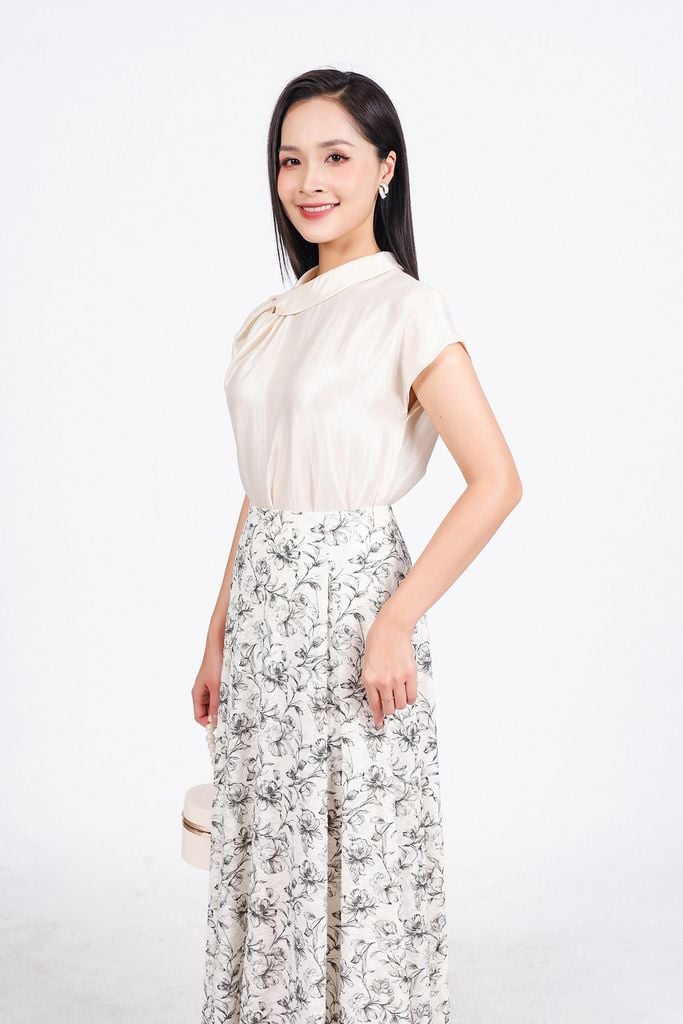FJD11253 - Chân váy dài công sở vải cotton hoa dáng suông thân váy phối ly bung tạo xoè khóa thân sau - PANTIO