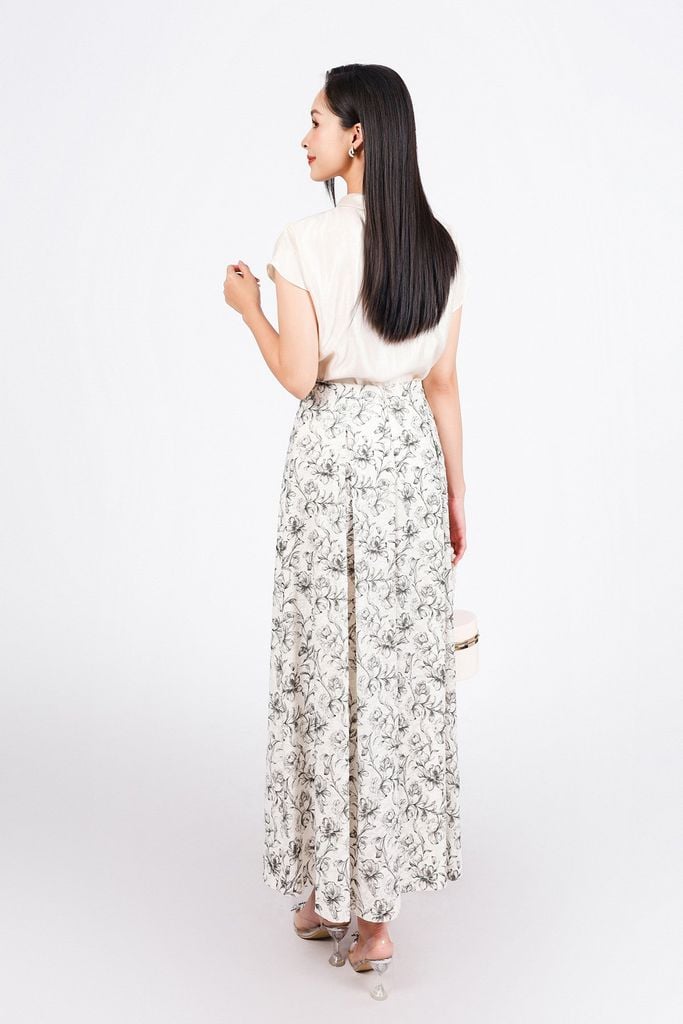 FJD11253 - Chân váy dài công sở vải cotton hoa dáng suông thân váy phối ly bung tạo xoè khóa thân sau - PANTIO
