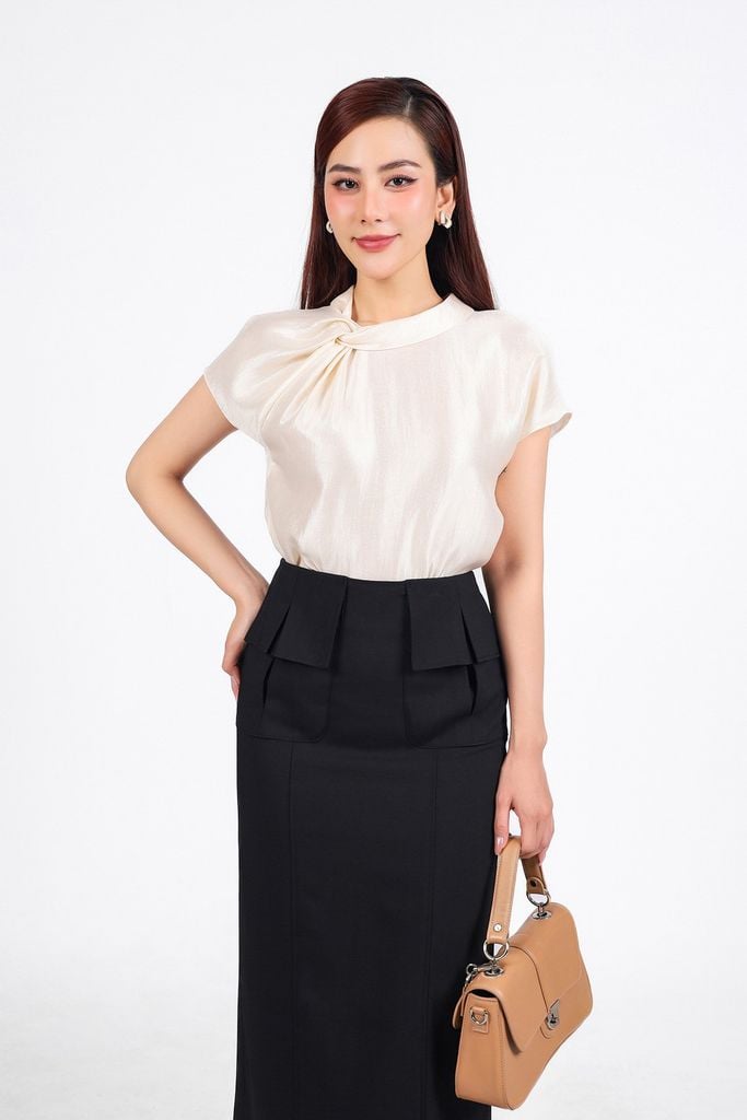 FJD51263 - Chân váy công sở vải tup xy dáng bút chì hoạ tiết túi thời trang khoá thân sau - PANTIO