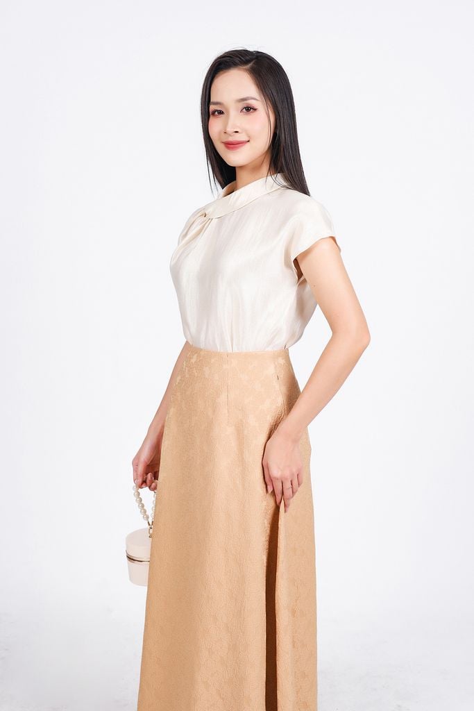 FJD51297 - Chân váy dài công sở vải tafta hoa dáng chữ A khoá thân sau - PANTIO