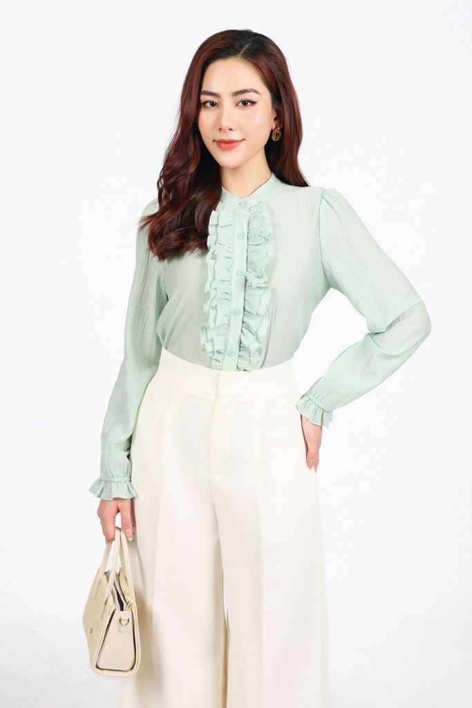 BQD13391 - Quần dài công sở vải thô dày dáng suông ống rộng phối ly tạo kiểu khóa thân trước - PANTIO