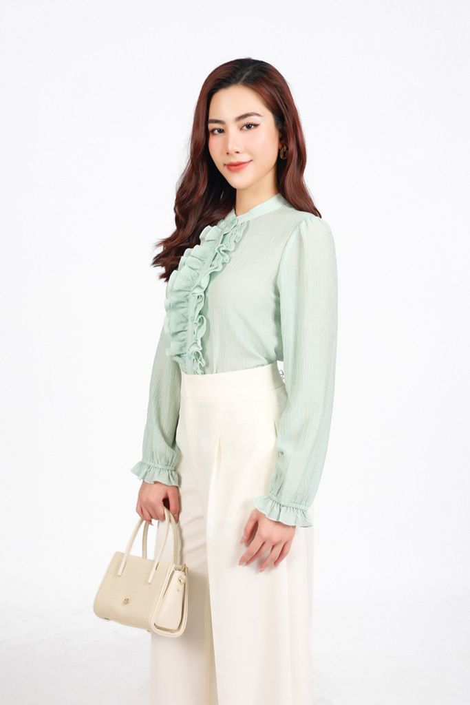 BQD13391 - Quần dài công sở vải thô dày dáng suông ống rộng phối ly tạo kiểu khóa thân trước - PANTIO