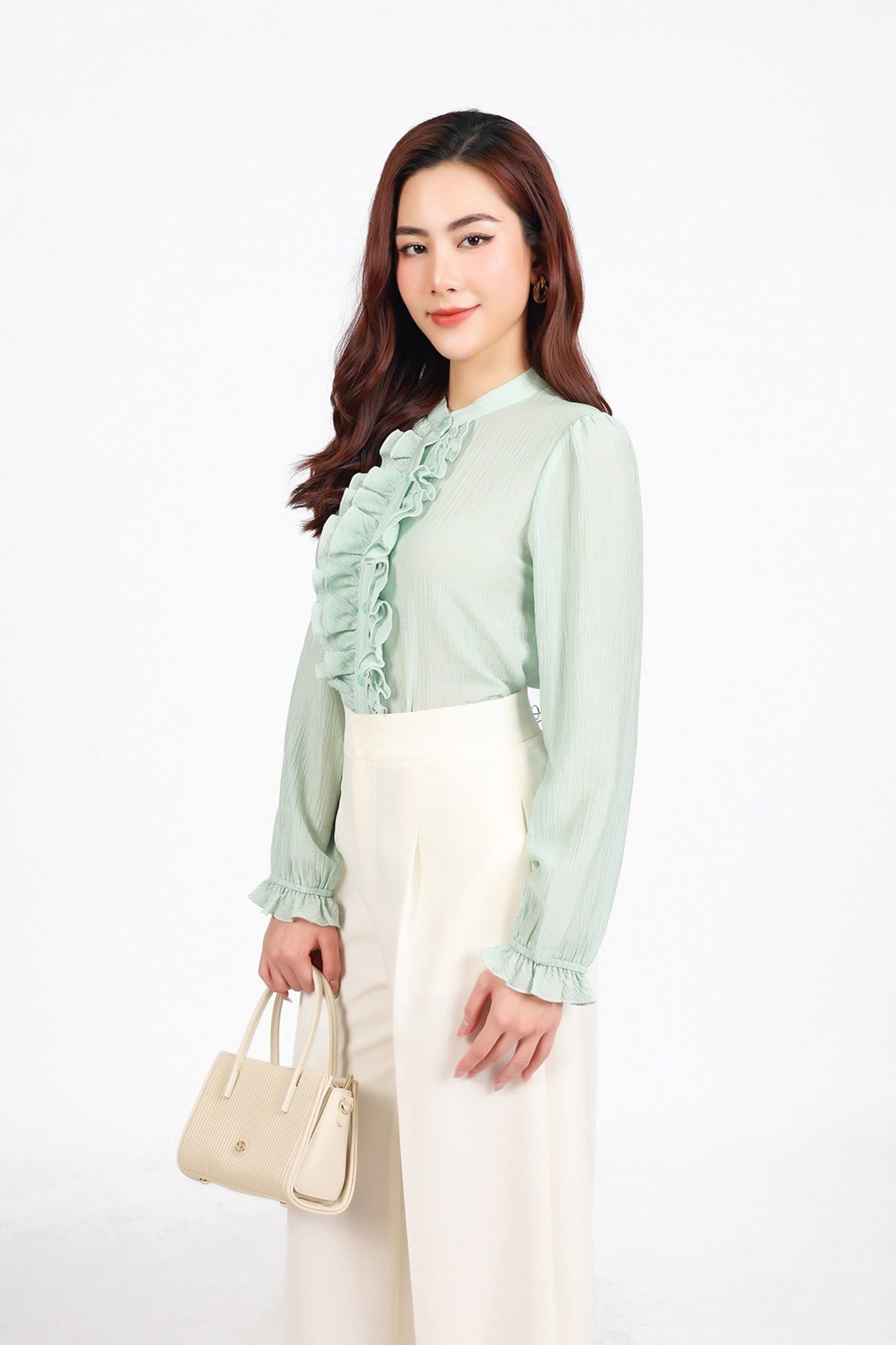 BQD13391 - Quần dài công sở vải thô dày dáng suông ống rộng phối ly tạo kiểu khóa thân trước - PANTIO