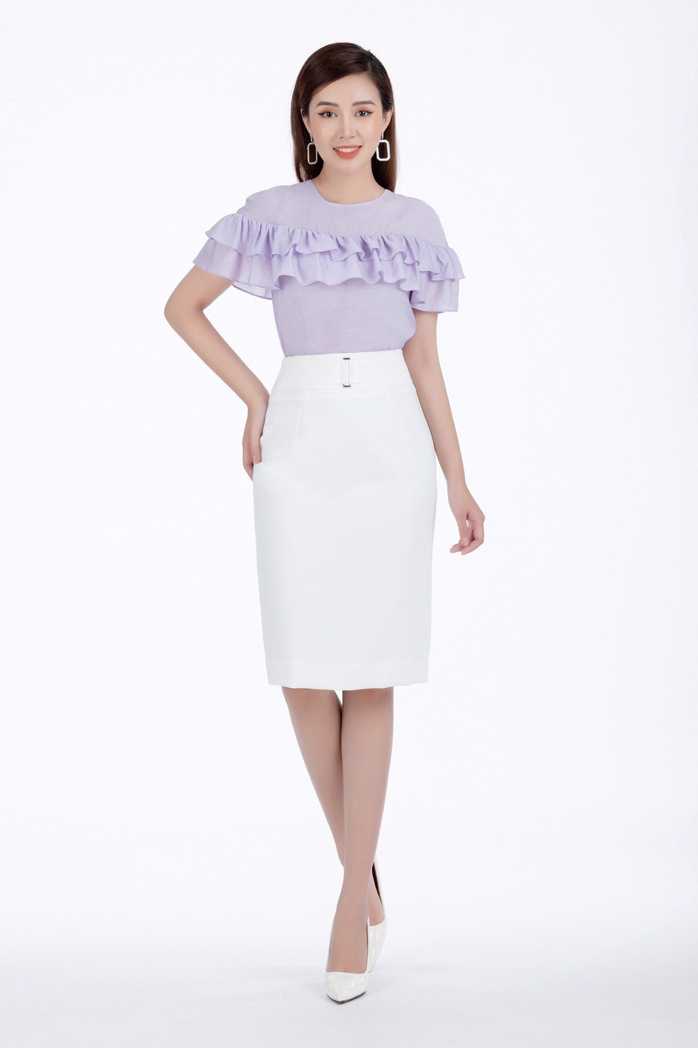 FJD3401 - Chân váy công sở vải thô dáng bút chì cạp rời phối mặt kim loại khóa thân sau -  PANTIO