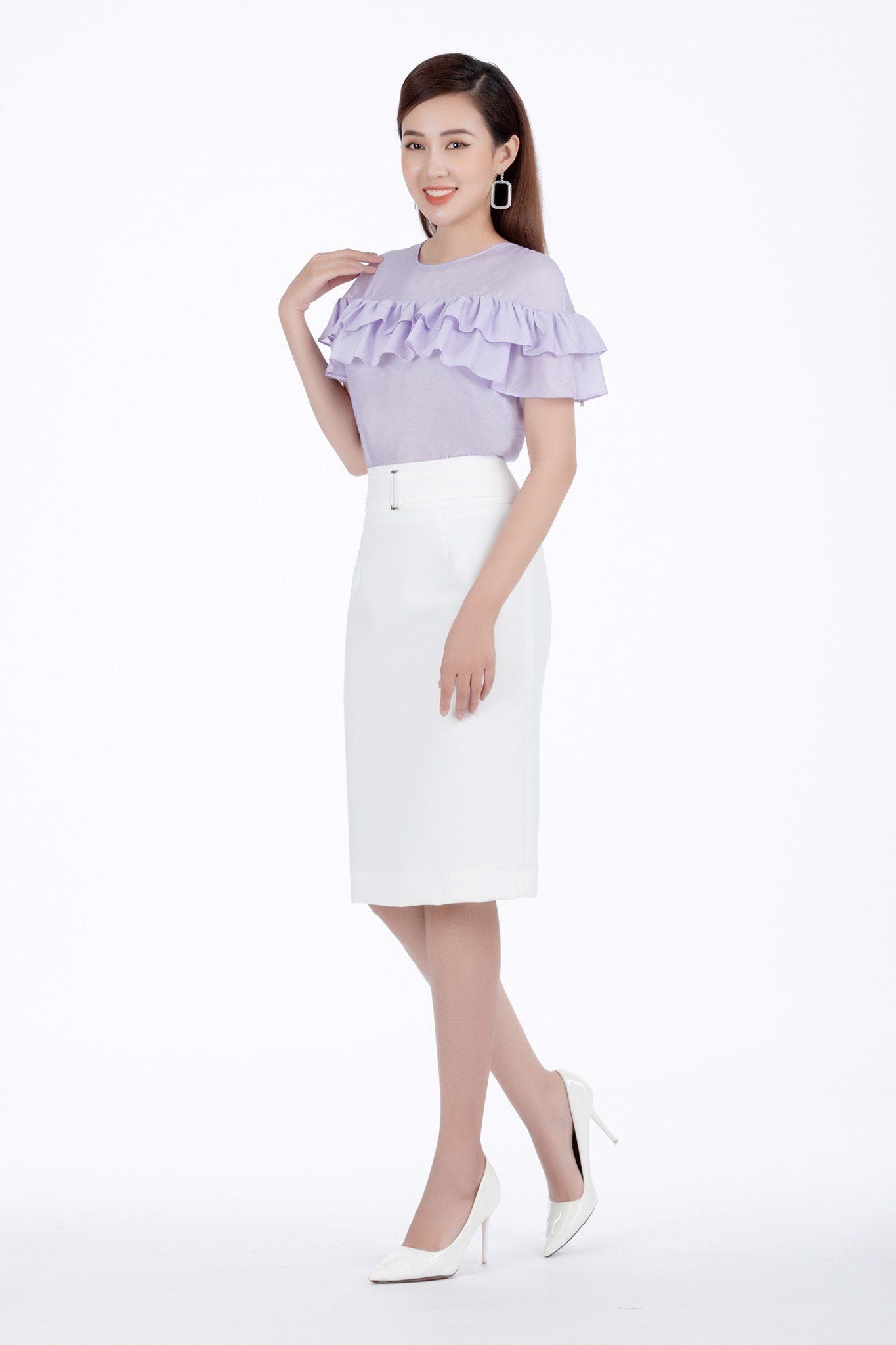 FJD3401 - Chân váy công sở vải thô dáng bút chì cạp rời phối mặt kim loại khóa thân sau -  PANTIO