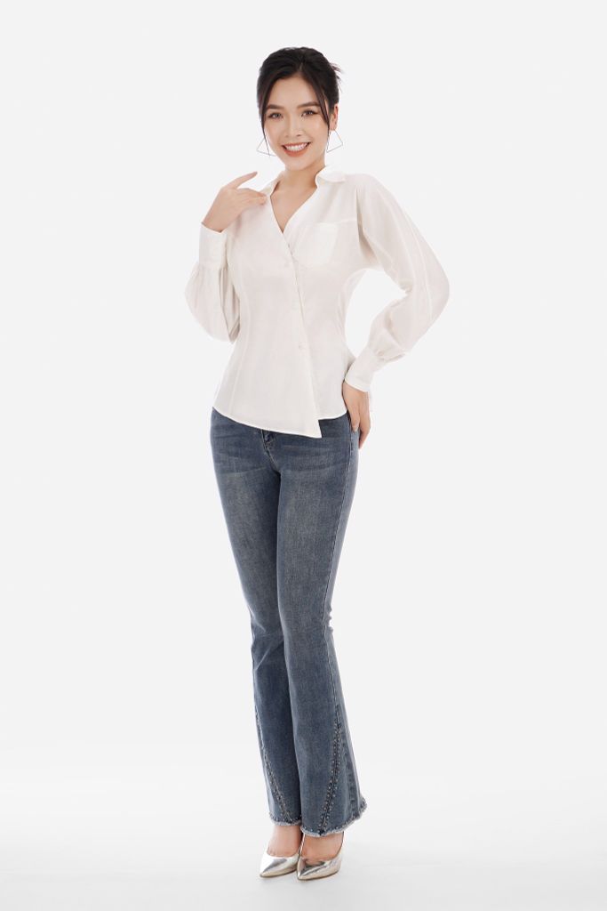 Áo sơ mi chất liệu thô dáng suông dài tay FAS32846 - PANTIO