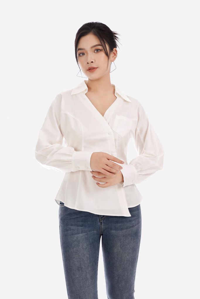 Áo sơ mi chất liệu thô dáng suông dài tay FAS32846 - PANTIO