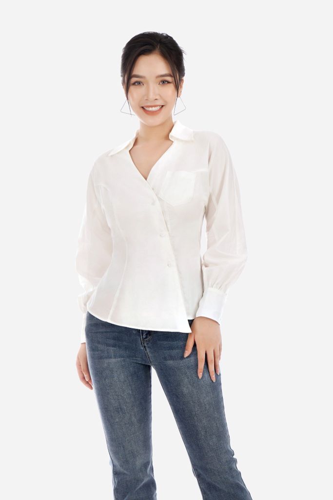 Áo sơ mi chất liệu thô dáng suông dài tay FAS32846 - PANTIO