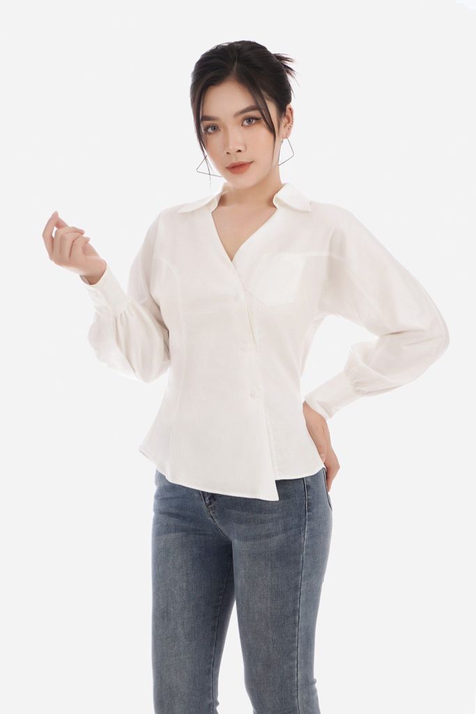 Áo sơ mi chất liệu thô dáng suông dài tay FAS32846 - PANTIO