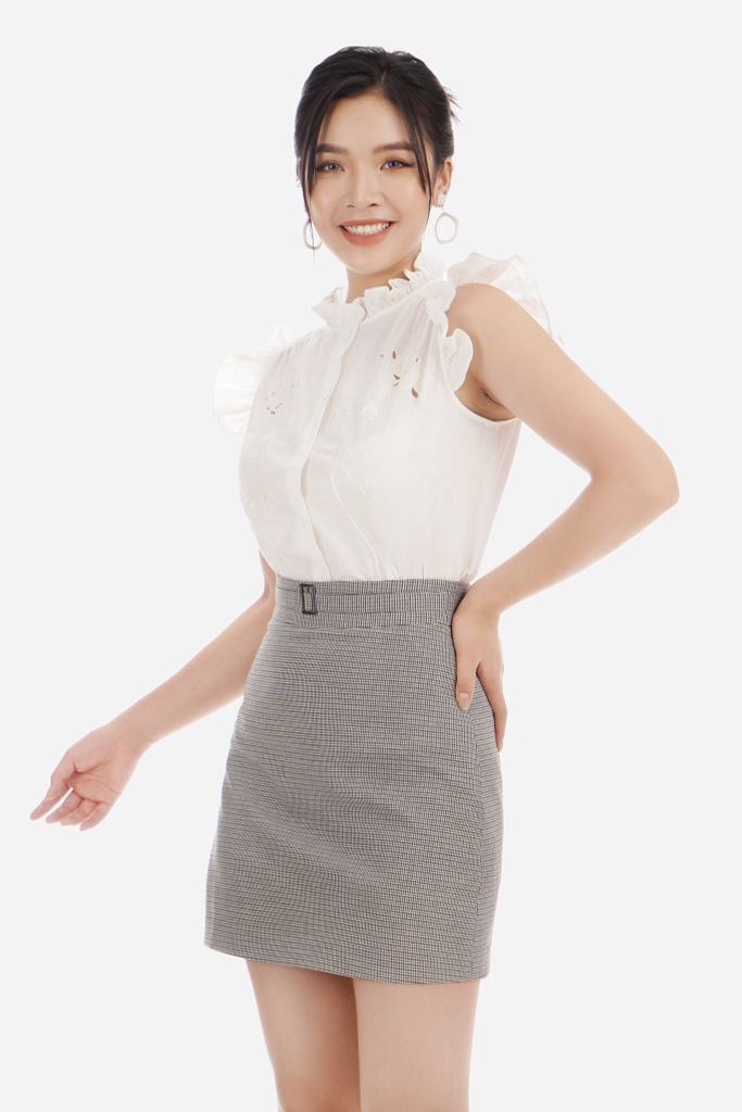 Áo sơ mi chất liệu thô Kate dáng suông không tay FAS32856 - PANTIO