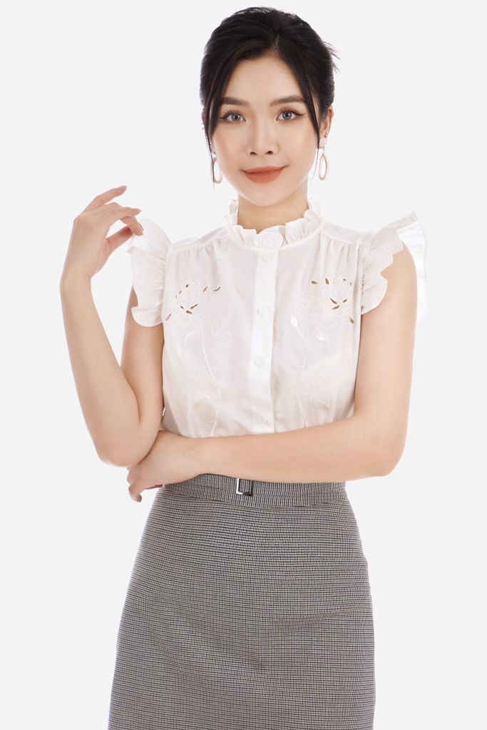 Áo sơ mi chất liệu thô Kate dáng suông không tay FAS32856 - PANTIO