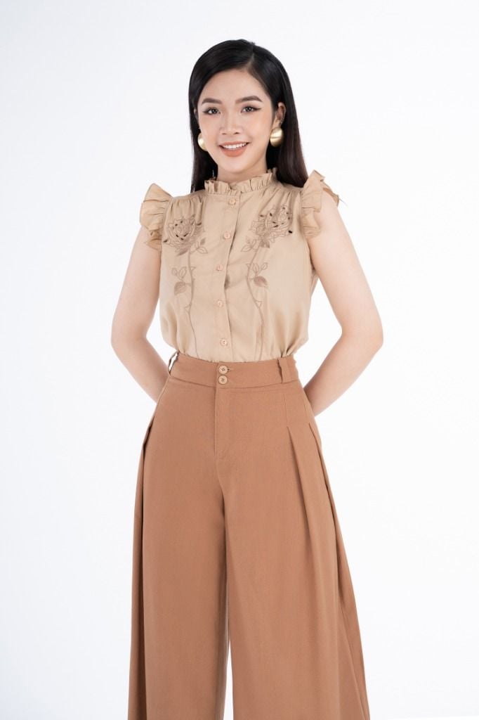 Áo sơ mi chất liệu thô Kate dáng suông không tay FAS32856 - PANTIO