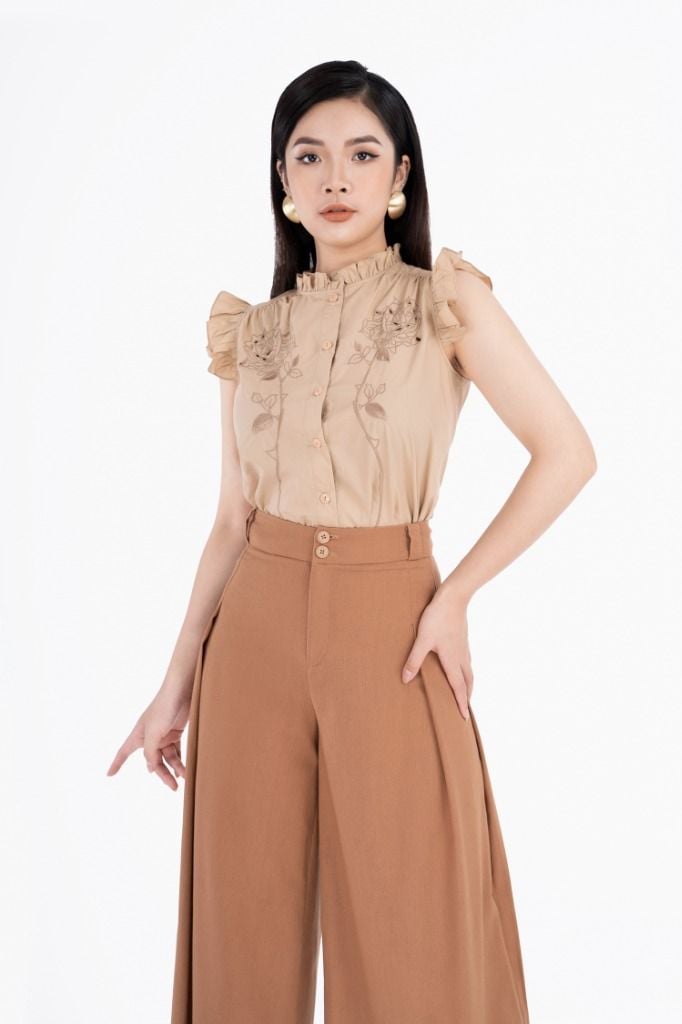 Áo sơ mi chất liệu thô Kate dáng suông không tay FAS32856 - PANTIO