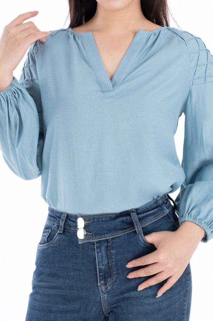 FAS32874 - Áo sơ mi chất liệu thô mỏng dáng suông tay dài  - PANTIO