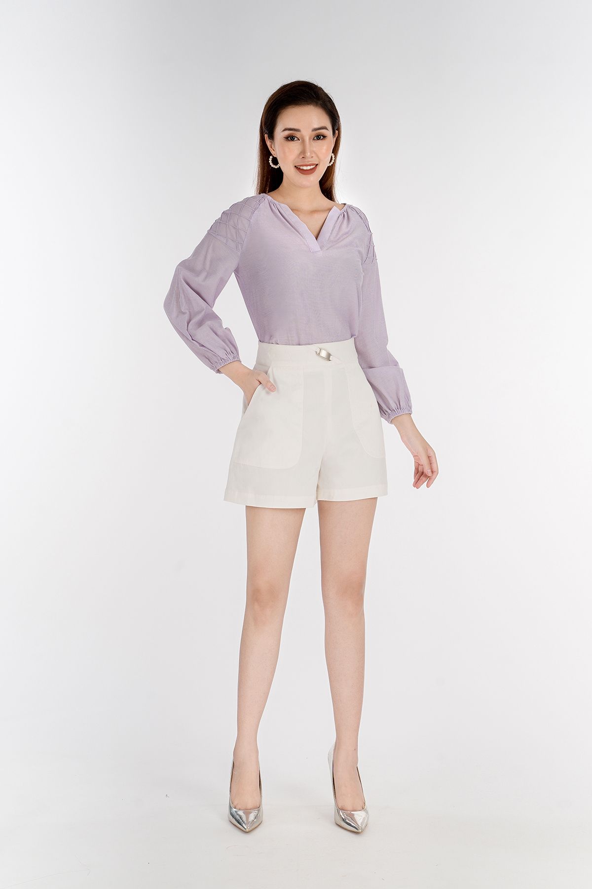 FAS32874 - Áo sơ mi chất liệu thô mỏng dáng suông tay dài  - PANTIO