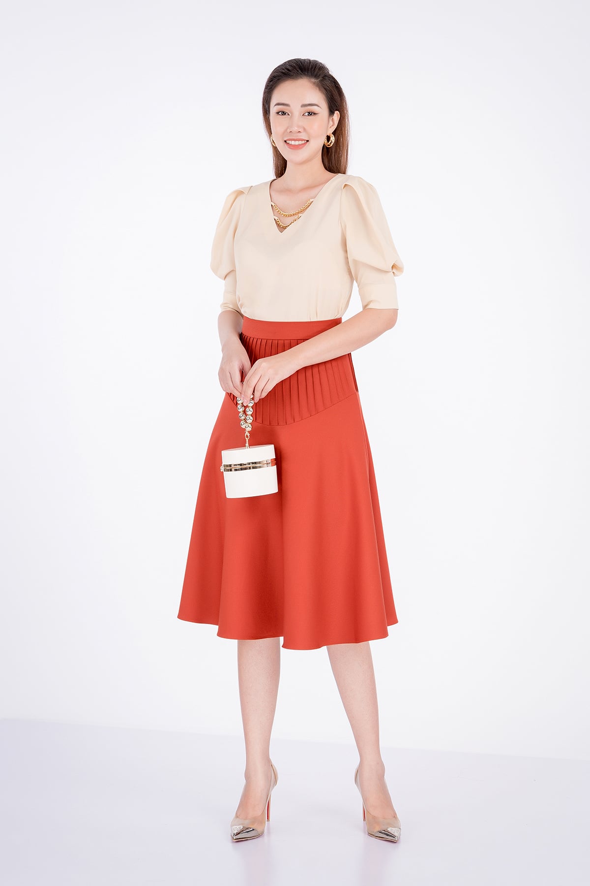 FJD5901 - Chân váy dài chất liệu thô dáng xòe - PANTIO