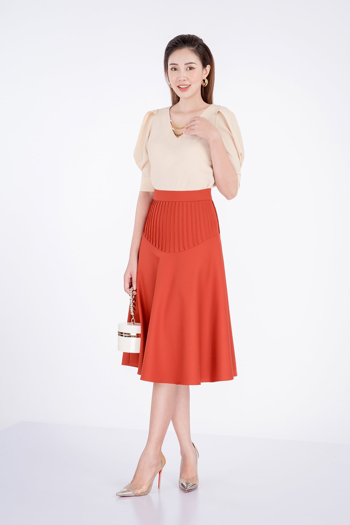 FJD5901 - Chân váy dài chất liệu thô dáng xòe - PANTIO