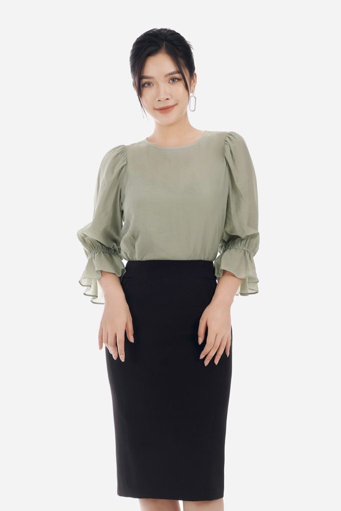 FJD3612 - Chân váy midi chất liệu tuýt-si dáng bút chì - PANTIO