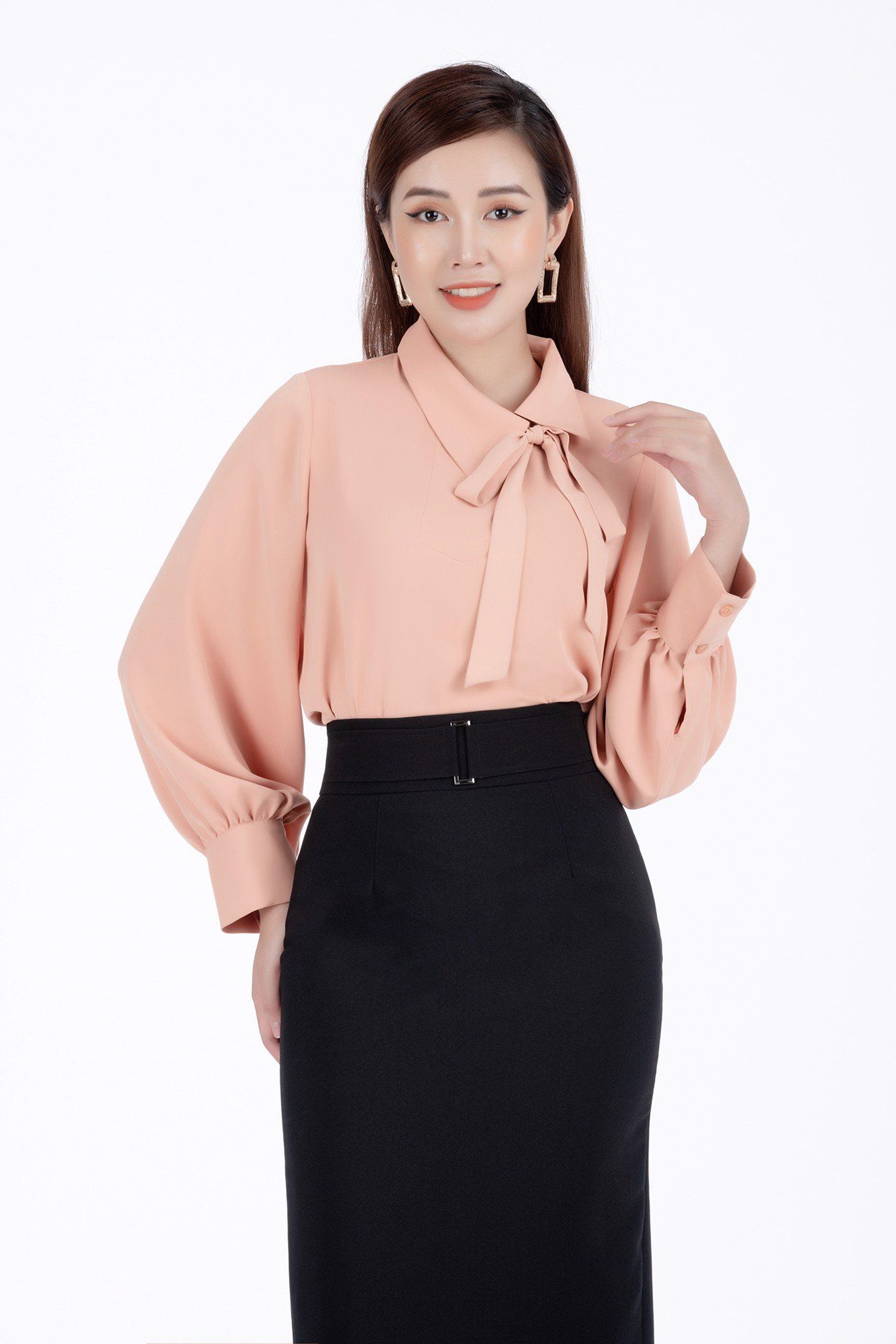 FJD3401 - Chân váy công sở vải thô dáng bút chì cạp rời phối mặt kim loại khóa thân sau -  PANTIO