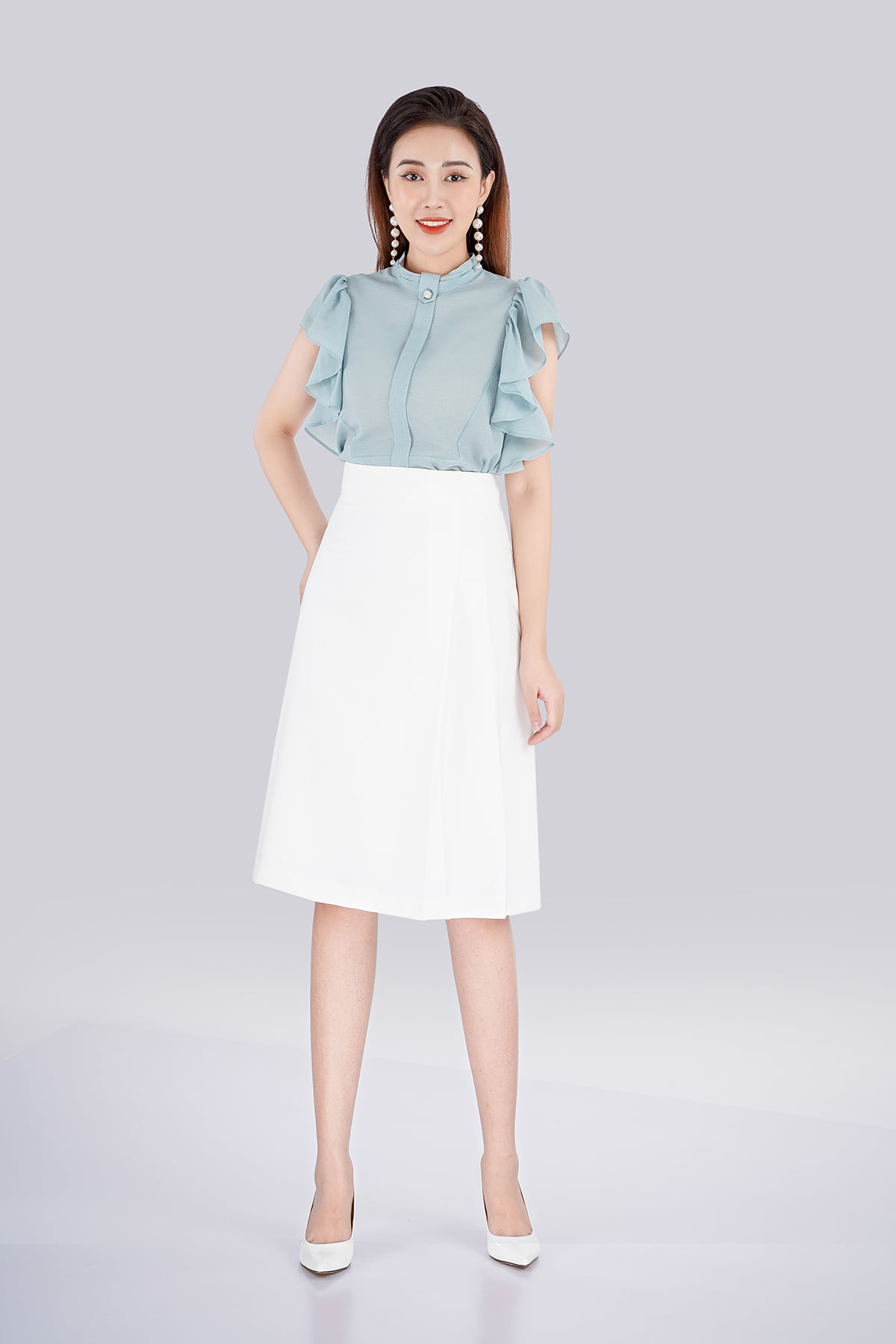 FJD5910 - Chân váy midi chất liệu thô dáng xòe - PANTIO