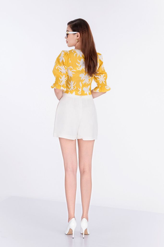 FAS33014 - Áo sơ mi chất liệu thô kate cổ chữ V - PANTIO