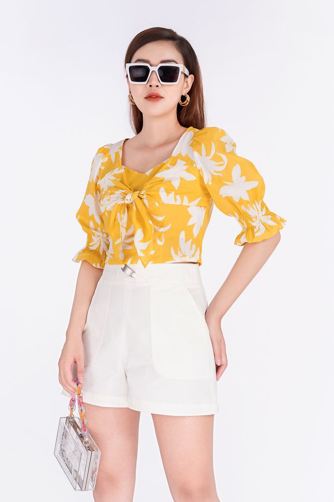 FAS33014 - Áo sơ mi chất liệu thô kate cổ chữ V - PANTIO