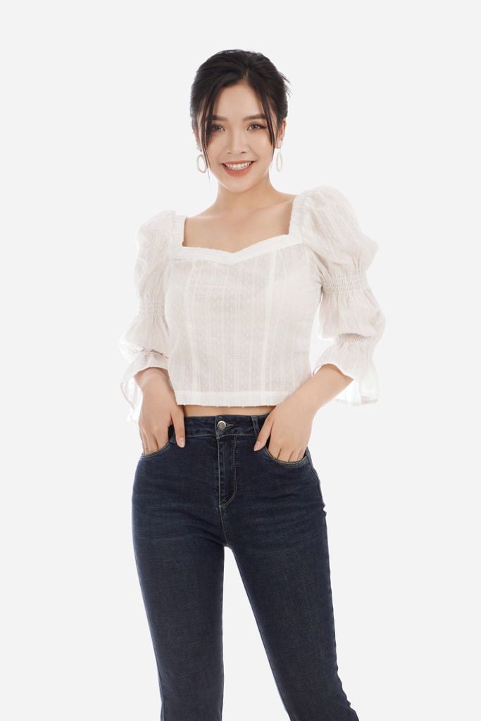 Áo sơ mi chất liệu thô dáng ngắn dài tay FAS33026 - PANTIO