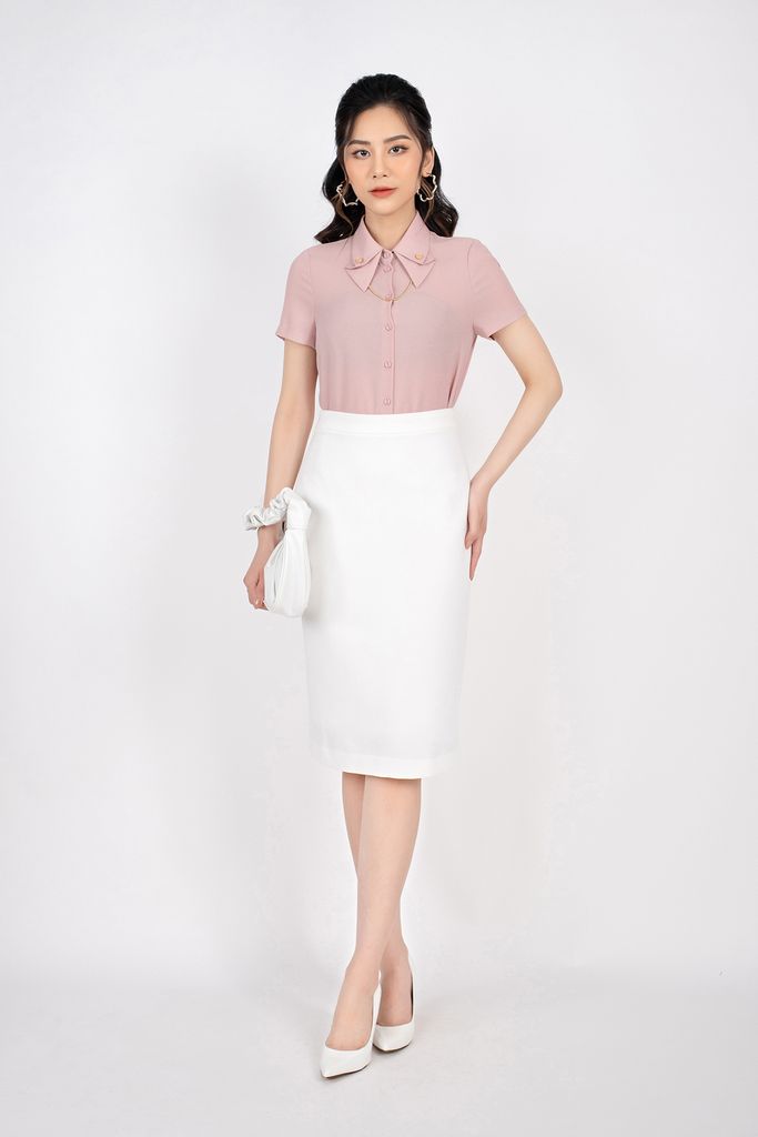 FAS33218 - Áo sơ mi công sở vải chiffon dáng suông cổ đức cách điệu cài dây trang trí - PANTIO