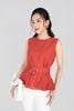 FAS33227 - Áo sơ mi công sở vải linen dáng suông kèm đai tạo kiểu peplum bên hông - PANTIO