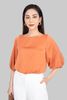 FAS33236 - Áo sơ mi công sở vải lụa dáng croptop cổ thuyền tay bồng phối thêu - PANTIO