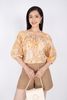 FAS33249 Áo sơ mi công sở vải lụa dáng croptop bo chun tay lỡ cánh rơi - PANTIO