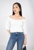 FAS33271 - Áo kiểu dạo phố vải thô dáng croptop trễ vai chạy smocking thân tay bồng - PANTIO