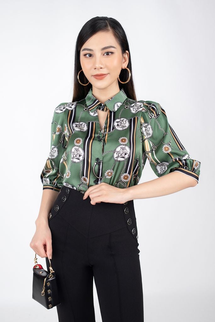 FQD3983 - Quần công sở vải cotton dáng ôm ống vảy cạp liền đính khuy trang trí - PANTIO