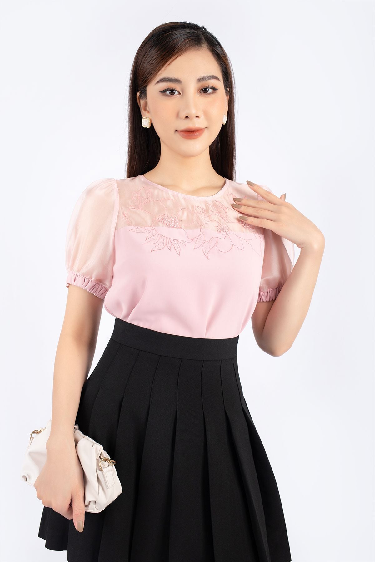 FJN1663 - Chân váy midi công sở vải tuytsi dáng Xoè xếp ly khóa thân sau - PANTIO