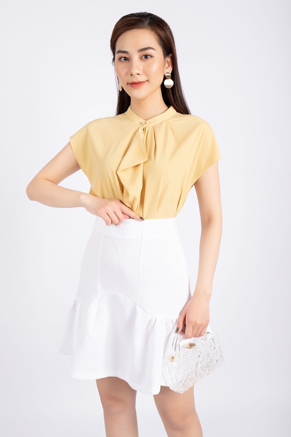 FJN3669 - Chân váy công sở vải gấm xốp dáng Xoè chân xếp nếp tạo kiểu khóa sườn - PANTIO