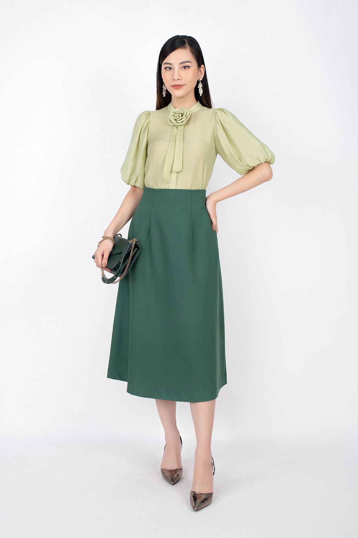 Chân váy midi nữ dáng dài đuôi cá A nhẹNhiều màuMONOTALK 22B10009TK