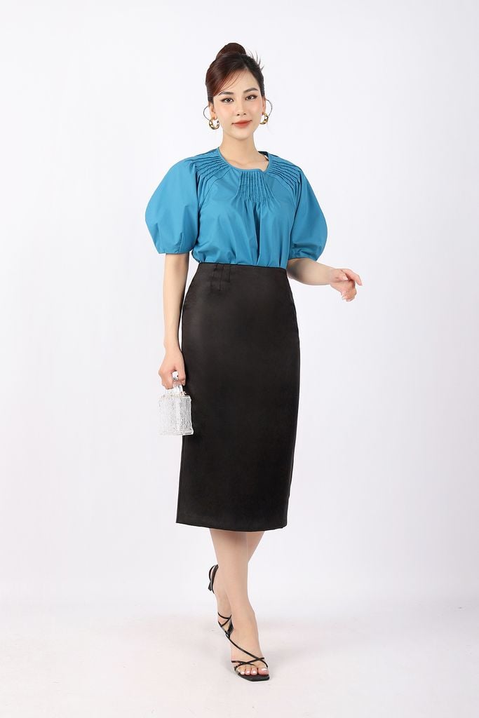 FJD51046 - Chân váy midi vải lụa dáng bút chì cạp liền dài ngang gối - PANTIO