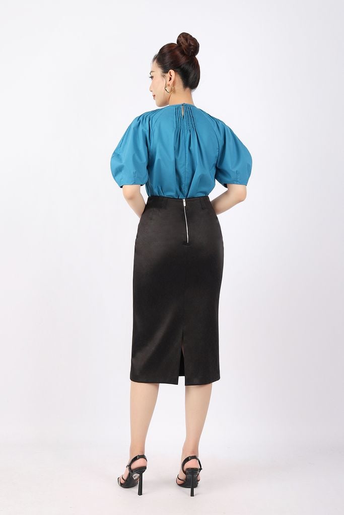 FJD51046 - Chân váy midi vải lụa dáng bút chì cạp liền dài ngang gối - PANTIO