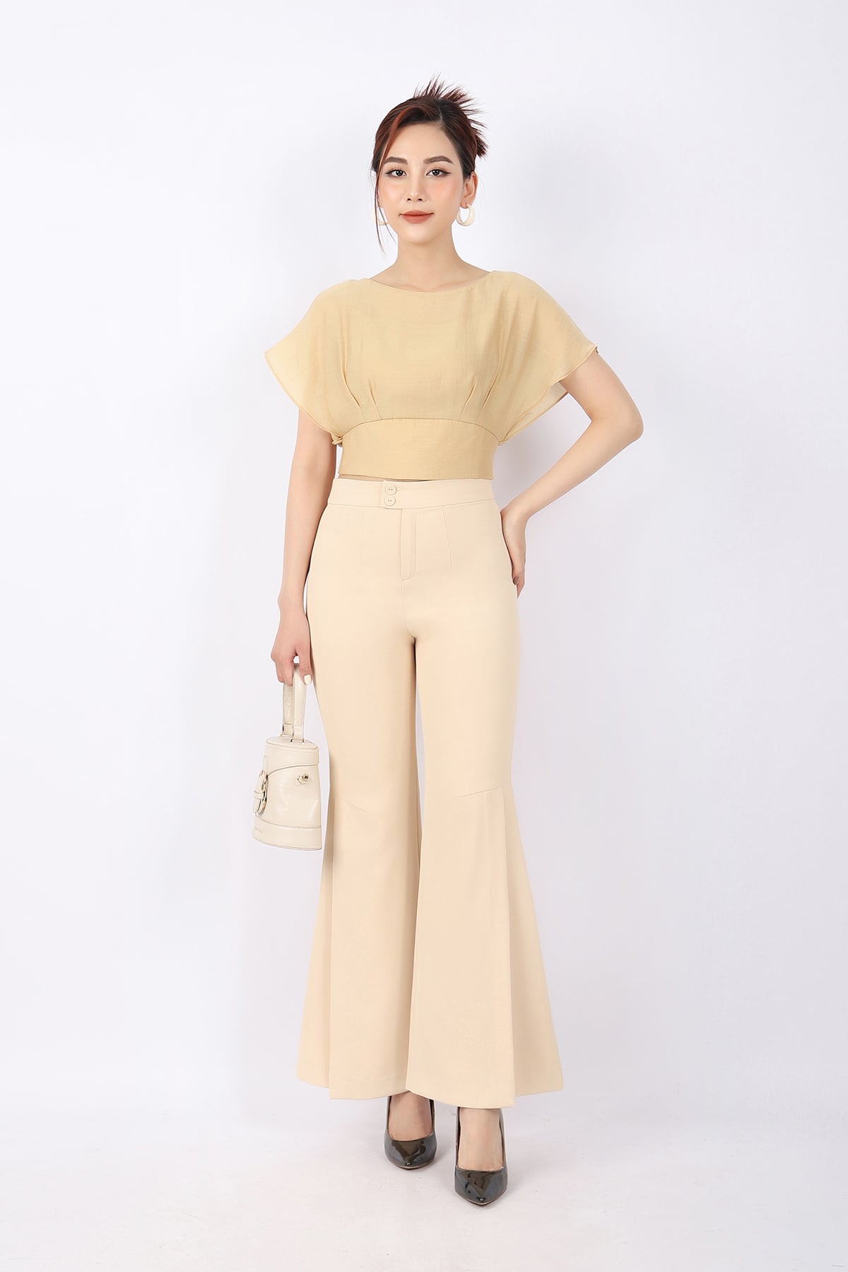 FQD91015 - Quần công sở vải tuytsi dáng ôm ống loe xẻ tạo kiểu cạp rời - PANTIO