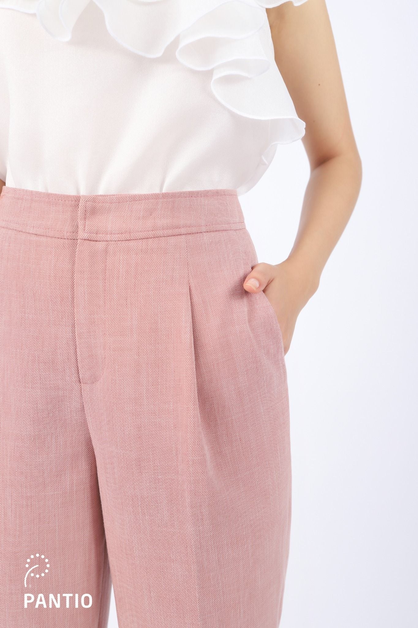BQD52843 - Quần công sở vải thô đũi dáng baggy cạp rời thân phối li bong ống đứng - PANTIO