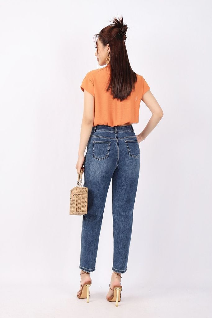 FAS33482 - Áo kiểu công sở vải thô lụa dáng croptop buộc nơ eo cổ kiểu vai chờm tay liền lên gấu - PANTIO