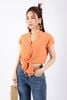 FAS33482 - Áo kiểu công sở vải thô lụa dáng croptop buộc nơ eo cổ kiểu vai chờm tay liền lên gấu - PANTIO