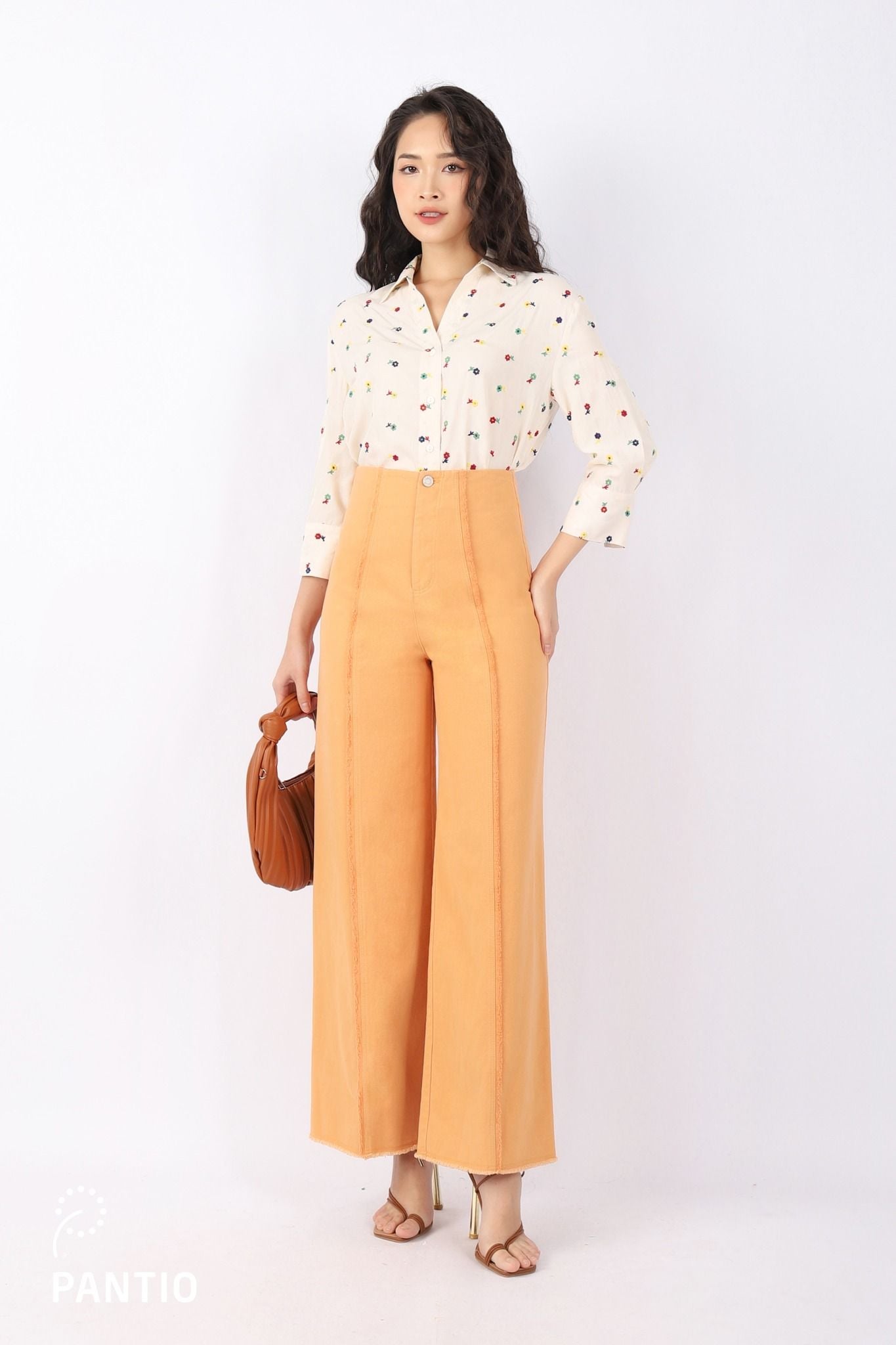 FQD51027 - Quần công sở vải kaki dáng suông ống rộng thân ống phối tua rua tạo kiểu - PANTIO